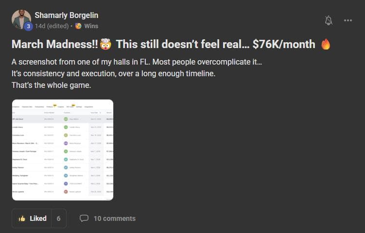 Shamarly Borgelin — Grand Palace Ballroom — $76K/month customer voice post